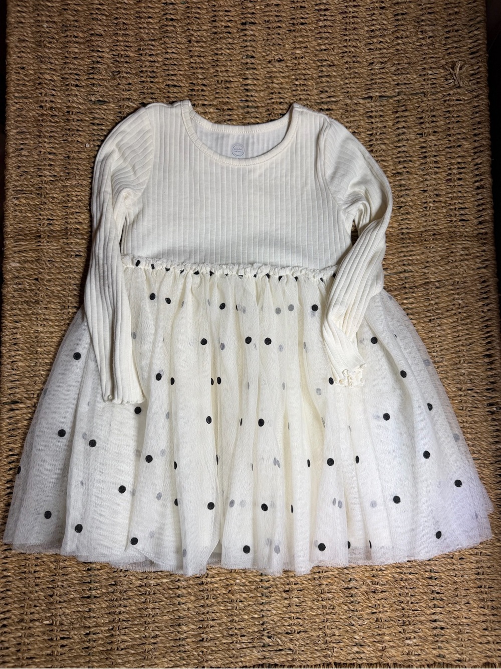 Wonder Nation Ivory Long-Sleeve Tulle Polka Dot Kids Dress 3T